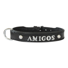Halsband met naam letterhalsband naamhalsband zwart Hondenpenning.net Amigos AnimalWebshop.com
